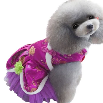 

Pet Silk Bubble Princess Dress With Chinese Traditional Style Dog Girl Autumn Winter Warm Costume