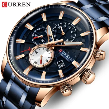 

New Men's Watch Curren Top Luxury Brand Fashion Waterproof Chronograph Quartz Wristwatch Stainless Steel Sports Clock Watches