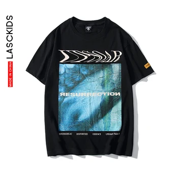 

LASCKIDS Graphic T shirts Men Print Streetwear Male Cotton Oversized Tshirt Black White Summer Tops KU8048