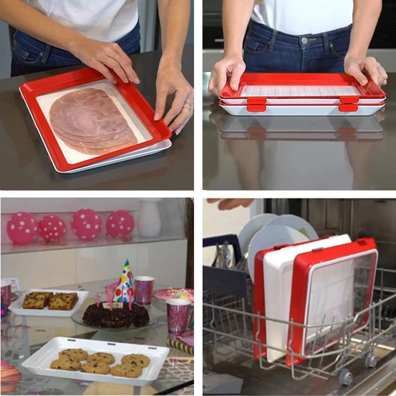 Food Fresh Keeping Cover Clever Tray Creative Food Plastic Preservation Tray Kitchen Storage Container Set Microwave Cover Items
