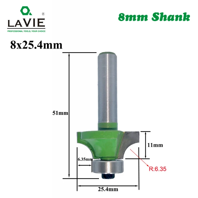 LAVIE 1pc 8mm Corner Round Over Router Bit with Bearing for Wood Woodworking Tool Tungsten Carbide Milling Cutter MC02022 8x25.4mm