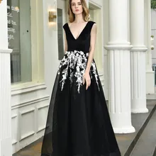 Черное платье для выпускного вечера с глубоким v-образным вырезом, с белыми кружевными аппликациями, с рукавом-крылышком, специальное платье для вечеринки, фабричное изготовление на заказ