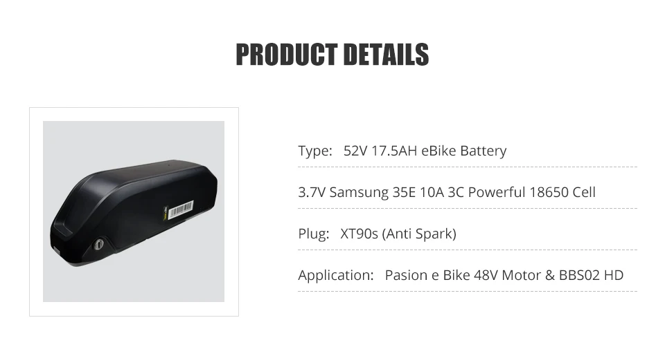 Best Pasion e Bike Battery Pack 52V Electric Bike Battery Kit 52V 17.5AH Li Ion Battery For Electric Bicycle Wheel Motor Kit 2