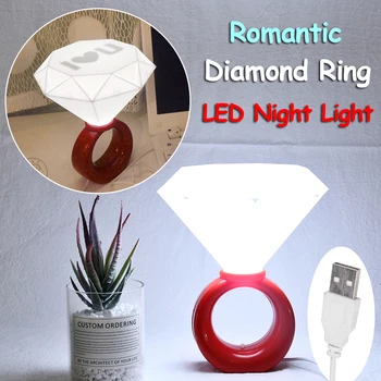 

Led Night Light Table Lamp Emulation Diamond Ring Shape Home Bedroom Led Bulb Lamps Home Lighting Lamp Usd Romantic Light