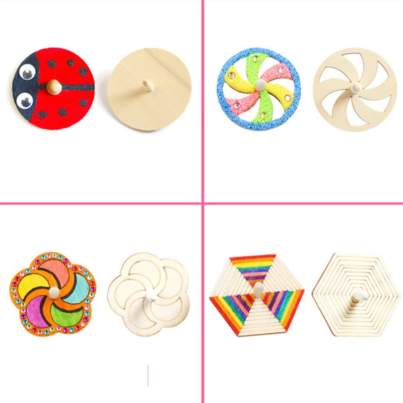 10Pcs DIY Wooden Gyro Toy Handmade Drawing Painting Graffiti Filling Coloring Creative Kindergarten Art Craft Kid Toys