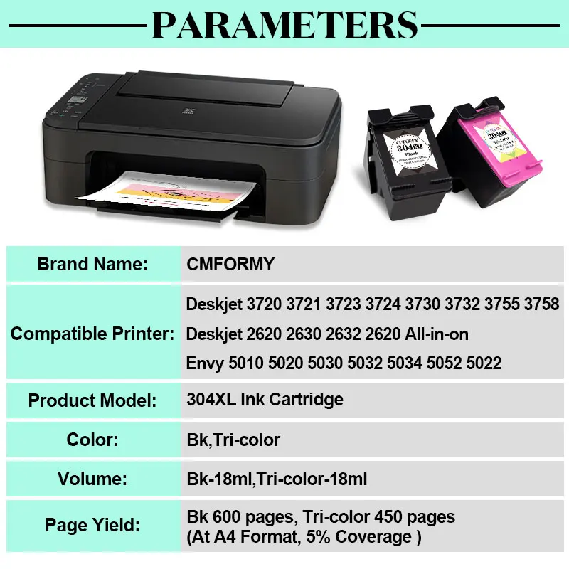 QSYRAINBOW Ink Cartridge Compatible for hp 304 xl hp304 Cartridge hp Envy 5030 5032 2632 2630 3752 3755 printer