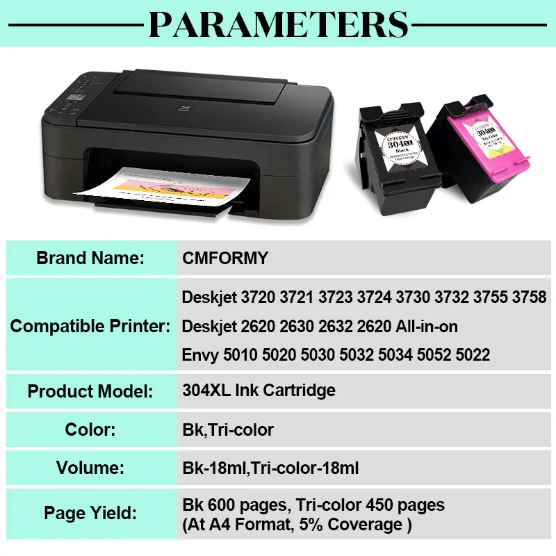 Aplicando Interactuar Instituto QSYRAINBOW-cartucho de tinta para impresora, Compatible con hp 304 xl,  hp304, Envy 5030, 5032, 5034, 2632, 2630, 2620, 3752, 3755