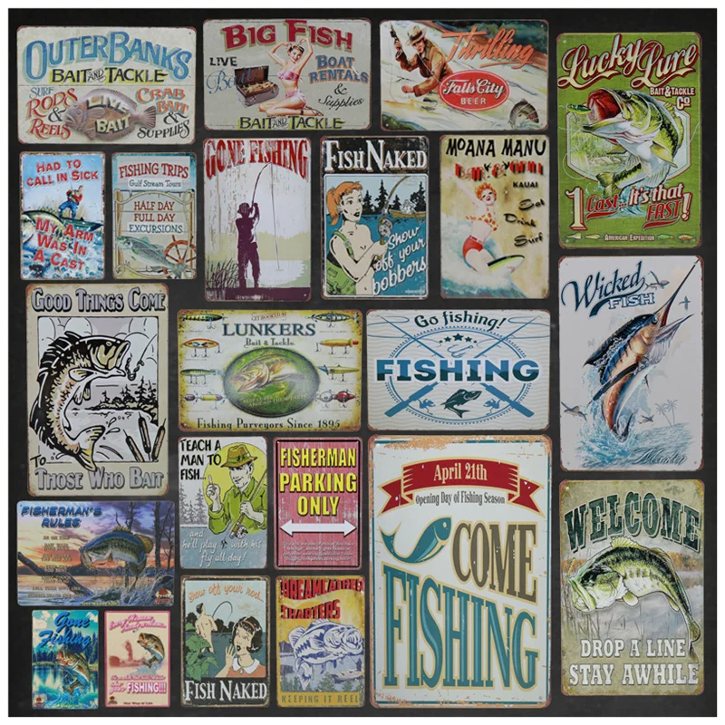 Gone Fishing/Fisherman Parking Only Retro Shabby Chic Tin Sign Metal Plate Plaque Wall Poster For Bar Pub Home Decor | Дом и сад