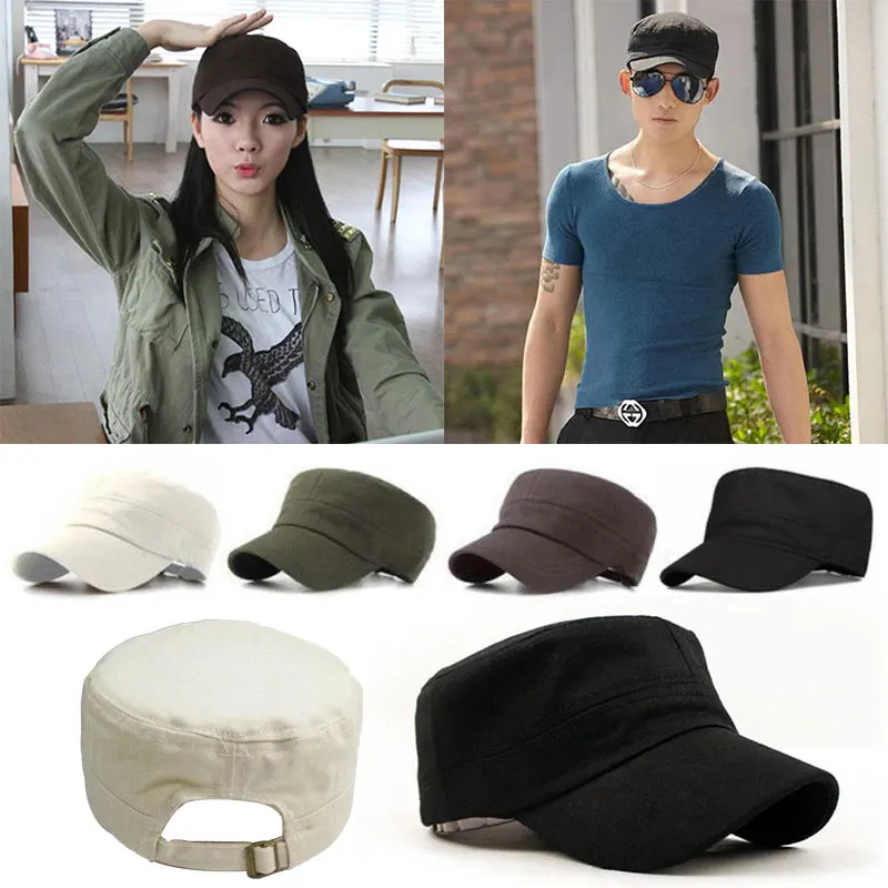 Unisex Vintage Plain Sport Visor Sun Hat Adjustable Military Cadet Style Cap