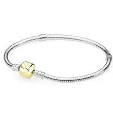 Аутентичный 925 пробы серебряный золотой цвет баррель застежка базовый браслет змея подходит для женщин бисера Шарм Diy ювелирные изделия