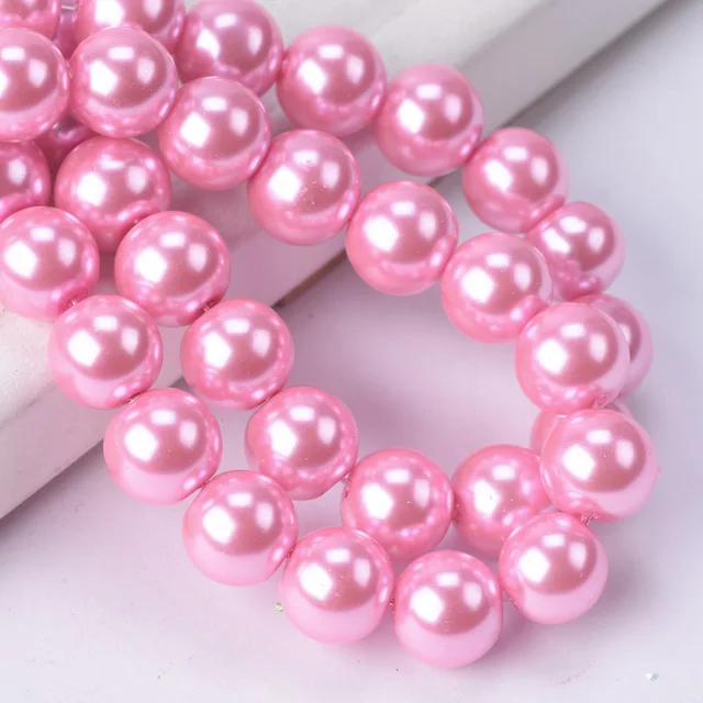 Lot Colors Round Pearl Coated Glass 4mm 6mm 8mm 10mm 12mm 14mm 16mm Loose Spacer Beads for Jewelry Making DIY Crafts Deep Pink