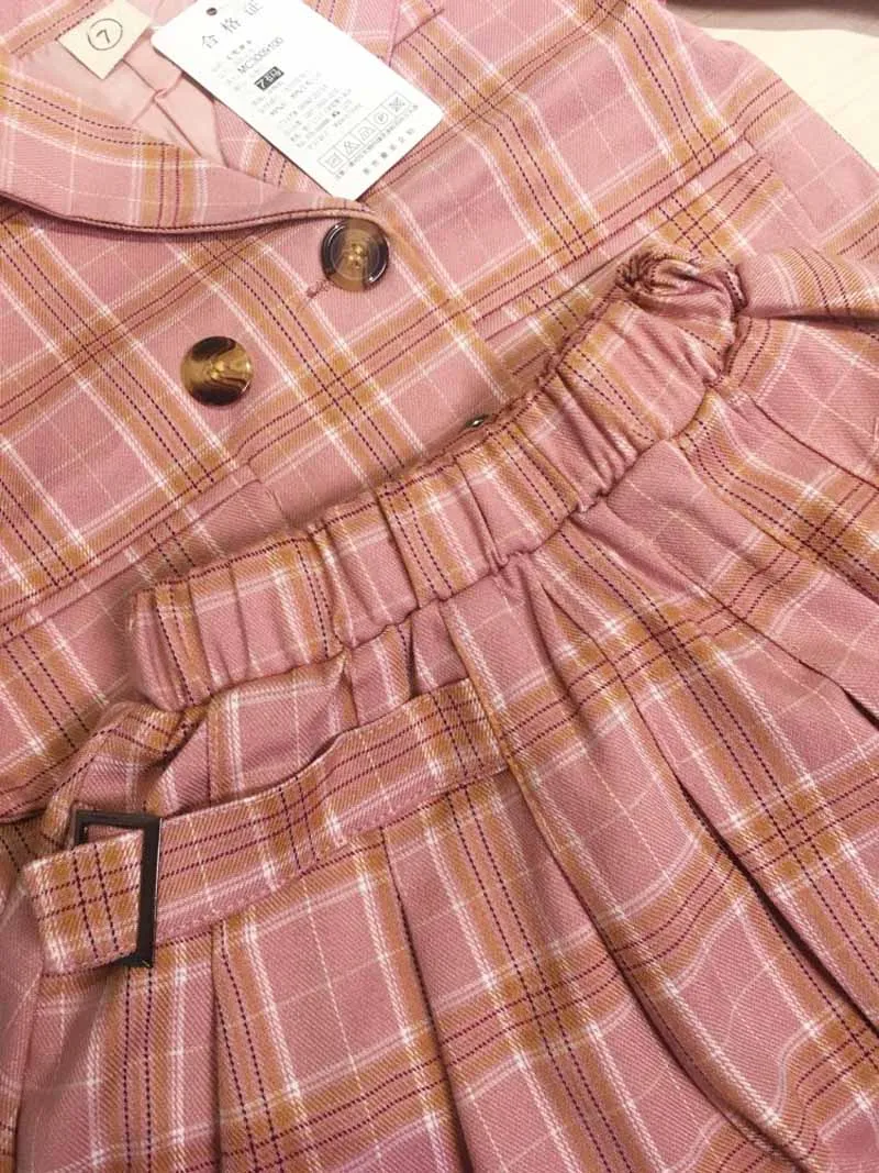 Новое поступление, Осенний модный розовый костюм для девочек Детские комплекты из 2 предметов пальто+ юбка детская одежда