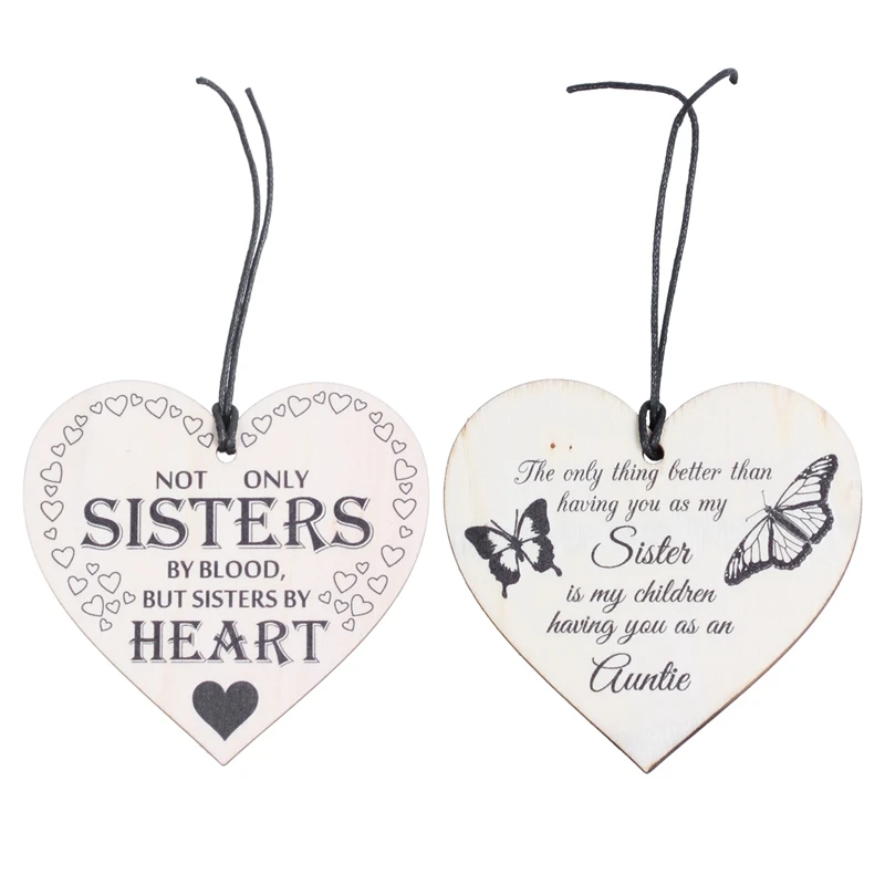 2 Pcs Heart Shaped Wooden Hanging Plaque Love Gift Sign: 1 Sisters By Best Sister &amp My Children Having Yo |