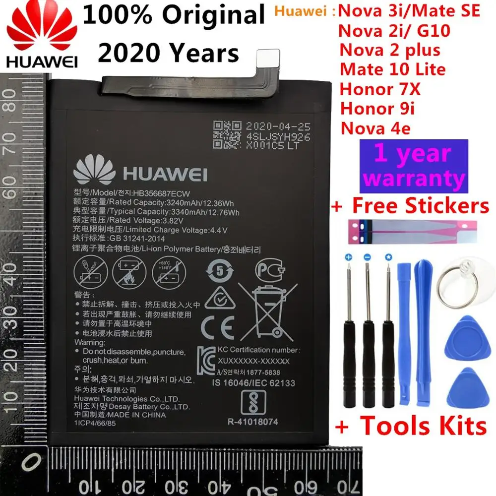 

Original Battery HB356687ECW For Huawei Nova 2i 2S 2Plus 3i 4e Huawei P30 Lite Mate SE G10 Mate 10 Lite Honor 7X Honor 9i +Tools