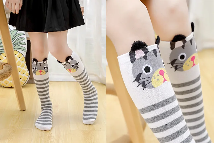 Girls Knee High Long Cotton Kawaii Cartoon Socks Kids Lovely Cat Dog Bear Rabbit Panda for Little School Children Baby 3-8 years