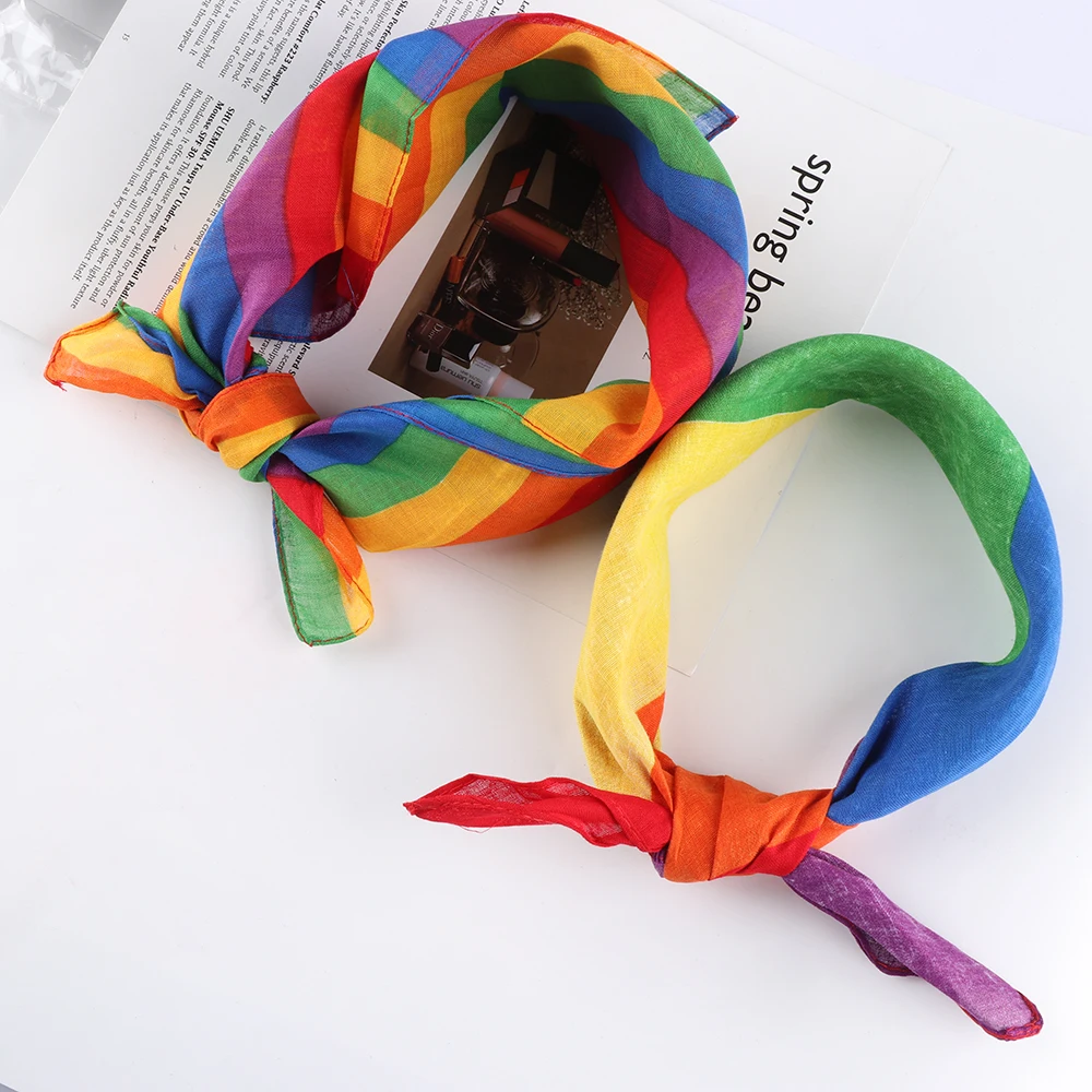 

Stylish 55*55cm Small Square Scarf Cotton Rainbow Stripe Headband Gay Pride Face Mask Neck Scarf Headwear For Women Accessories