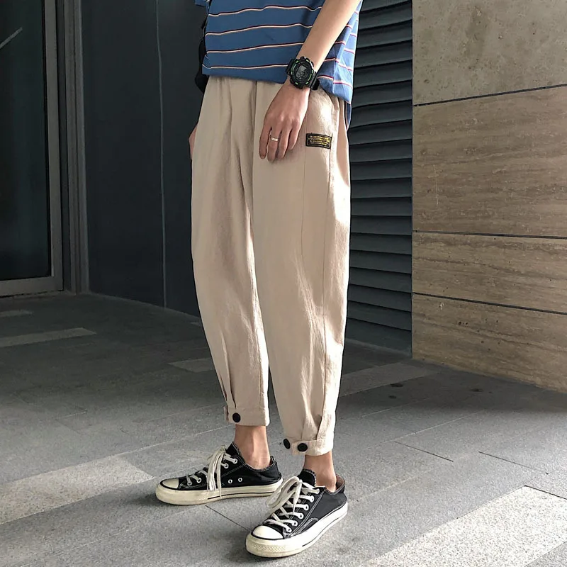 

Hong Kong Style Men'S Wear 2019 Summer Thin Section Casual Pants Men Loose-Fit Skinny Pants Korean-style Solid Color Capri Pants