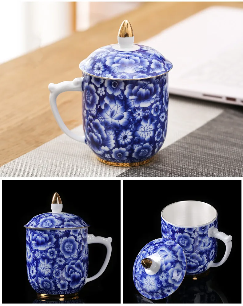 Jingdezhen Ceramic Tea Mug Home Office Household Silver Cup 999 Sterling Silver Health Water Cup Personal Mug Drinkware