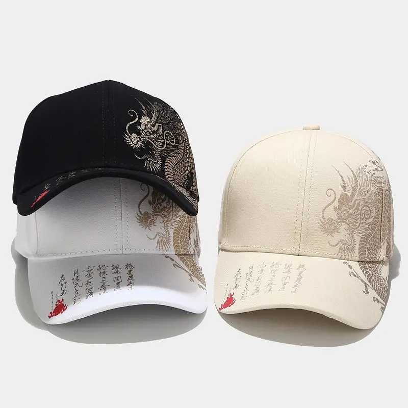 Китайская хлопковая бейсболка с принтом дракона Регулируемая Кепка Snapback для