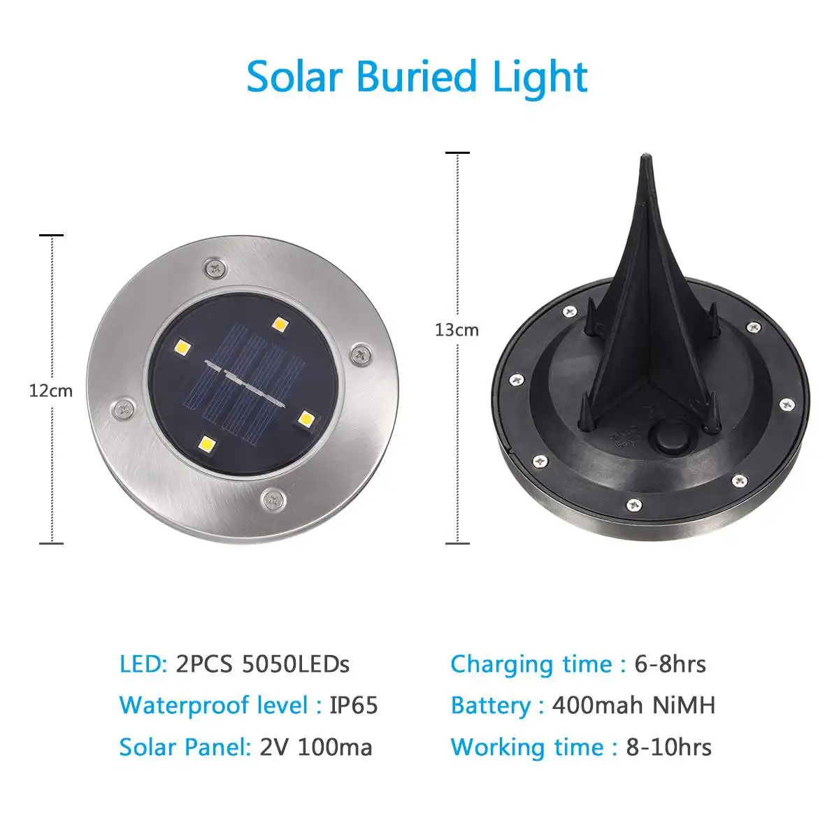2PCS Solar Power Buried Light Under Ground Lamp Outdoor Path Way Garden Decking White Warm White Light Lawn Lamp