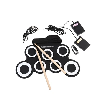

Compact Size USB Roll-Up Silicon Drum Set Digital Electronic Drum Kit 7 Drum Pads with Drumsticks Foot Pedals for Beginners