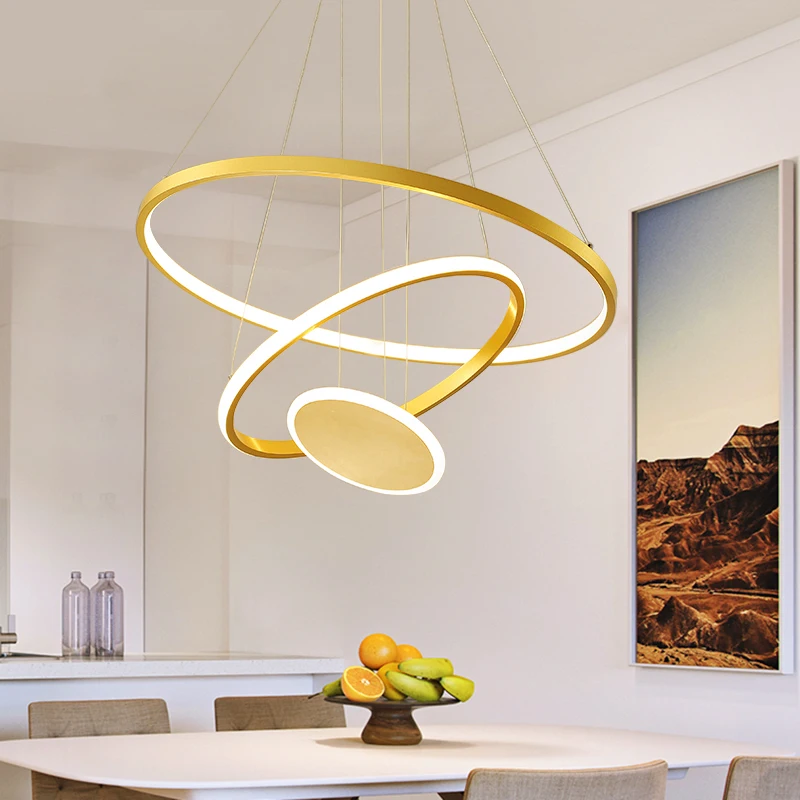 Современный светодиодный круглый светильник черный золотой белый для гостиной