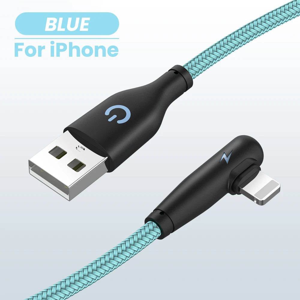 L-shape Nylon USB Cable For iPhone 13 12 11 Pro Max XS XR X 8 7 6 6S 5S se 3A Fast Charger 90 Degree USB Wire Cord Phone Cable iphone usb cable Cables