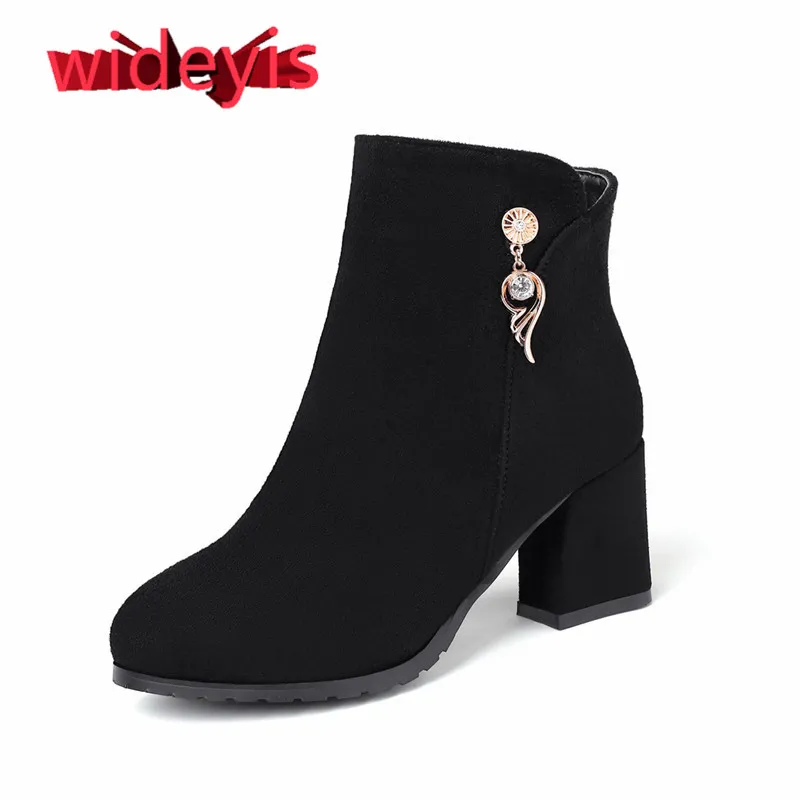 

Shoes woman WIDEYIS high-grade soft suede matte boots women's fashion round head winter boots convenient zipper ankle boots