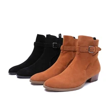 Мужские замшевые ботинки на высоком каблуке из натуральной коровьей кожи; модные мужские ботинки «Челси» с высоким берцем на молнии в британском стиле; Лидер продаж года