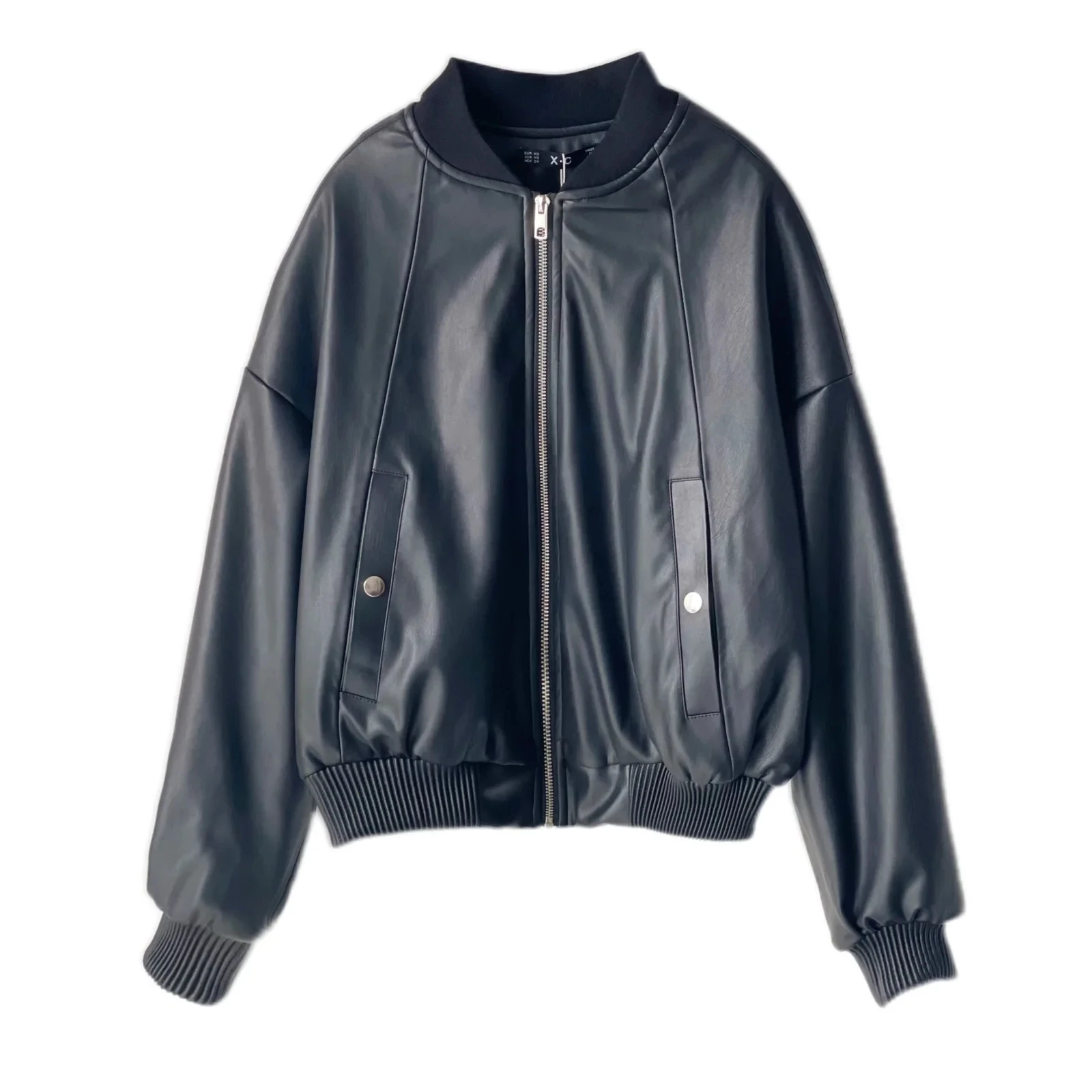 

black PU leather jacket women Motorcycle coat streetwear female bomber jacket long sleeve Zippers Biker jacket