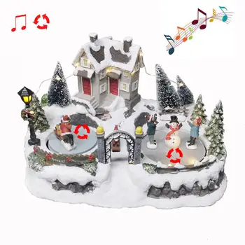 

Wholesale Christmas Village House Scene 2 Rolling Figurines with Led Light and Music Battery Operated and USB