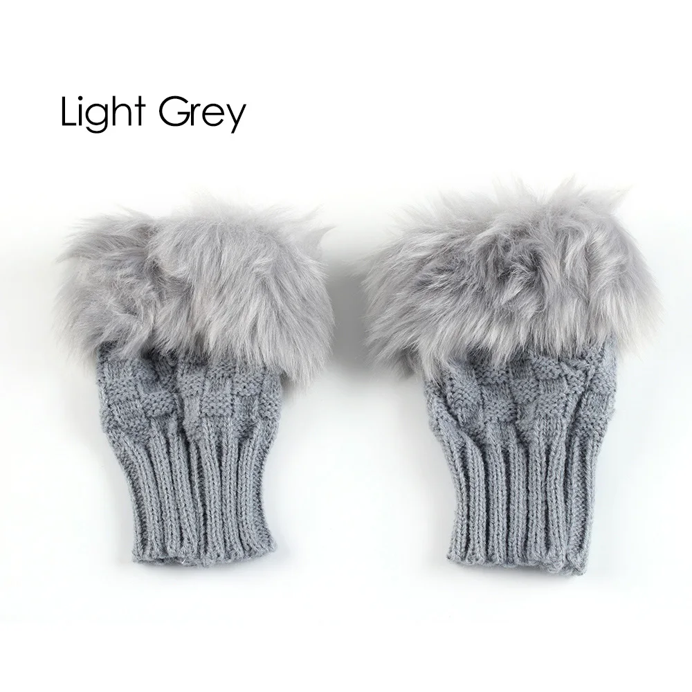 Модные зимние теплые перчатки с искусственным кроличьим мехом, вязанные перчатки-митенки, теплые женские перчатки для девушек - Цвет: light grey