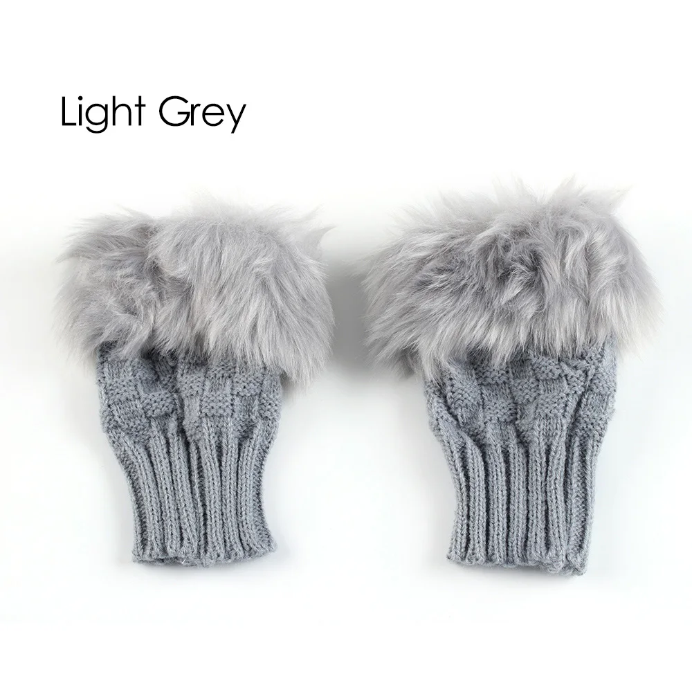 light grey Модные зимние теплые перчатки с искусственным кроличьим мехом, вязанные перчатки-митенки, теплые женские перчатки для девушек - Цвет: light grey