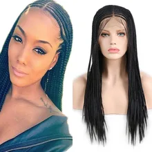 RONGDUOYI 13x6 Middle Part Braided Synthetic Lace Front Wigs for Women Black Heat Resistant Fiber Hair Braids Wig with Baby Hair