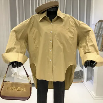 

Casual Oversized Shirts Women 2020 Spring Women Long Sleeve Tops Loose Solid Broadcloth Long Turn-down Collar blouse