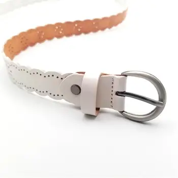 

New ladies leather belt hollow decorative lace top layer leather pin buckle wild belt