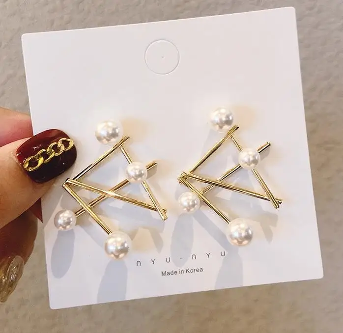 HUANZHI дизайн абстрактное преувеличенное Золотое металлическое жемчужное Открытое кольцо браслеты для женщин браслет Свадебная вечеринка ювелирные изделия подарок - Окраска металла: Earrings   B
