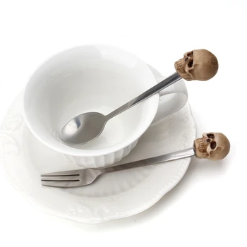 

1pc Punk Skull Skeleton Fork Spoon Set Stainless Steel Gift For Housewarming