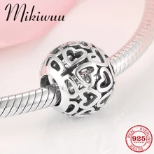Круглый форма Ажурное Очарование сердца бусины подходят Аутентичные Pandora браслет серебро 925 амулеты оригинальные Diy ювелирных изделий