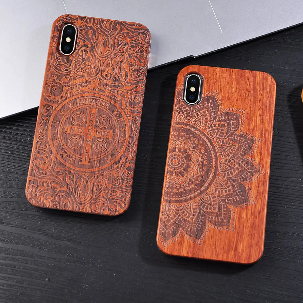 Деревянный резной чехол для iPhone 7 8 XS Max XR 6s Plus роскошный цветочный узор 100%