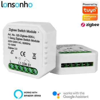 

Lonsonho Tuya Zigbee Smart Switch Module No /With Neutral EU 220V 2 Way Wireless Light Switch Relay Zibee2MQTT Home Assistant