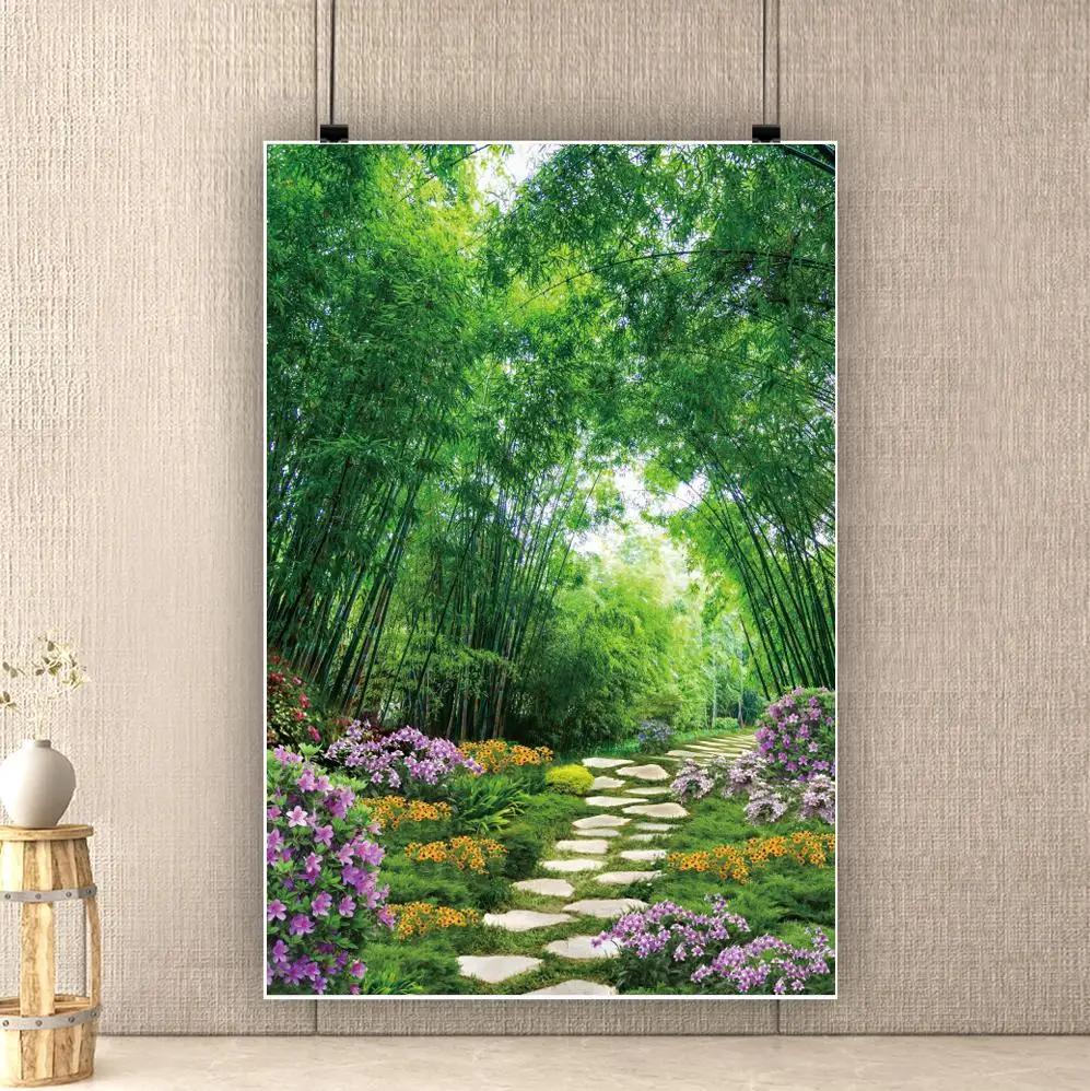 Green Bamboo Forest Rock Way Photo Backgrounds Kinds Of Flowers Grass Land Natural Scenic Spring Backdrops Photography Decor | Электроника