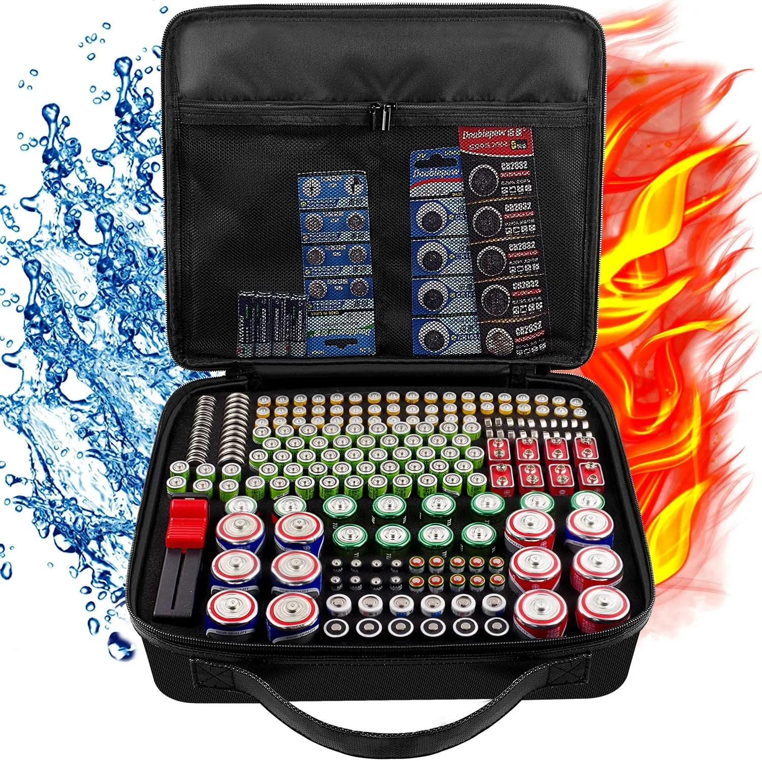 Garage Organization Holds 225 Batteries AA AAA C D Cell 9V 3V Lithium LR44 CR2 CR1632 CR2032 Batteries Storage Containers Box Case with Tester Checker BT-168 Battery Organizer Holder