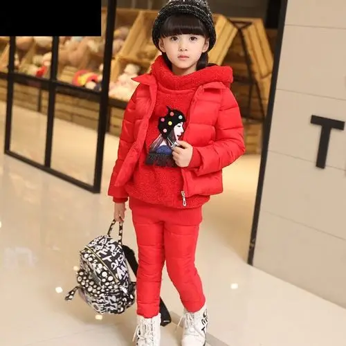Зимняя куртка для девочек детская одежда для девочек хлопковый Детский костюм из трех предметов одежда для маленьких девочек 14 - Цвет: Красный