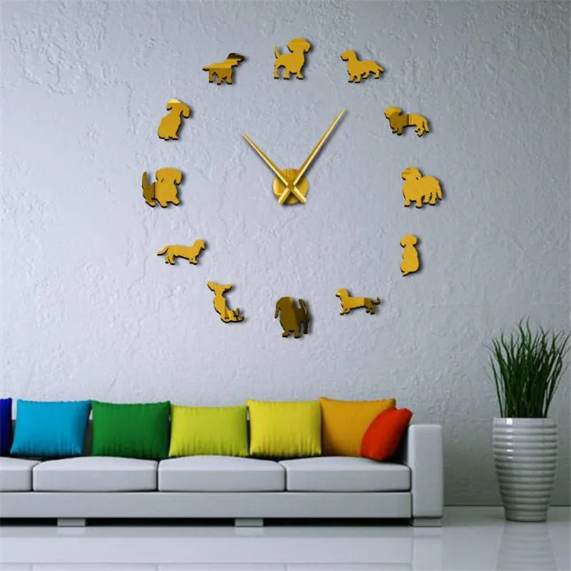 DIY настенные часы для собак и щенков безрамные гигантские с зеркальным эффектом