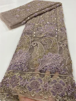 

XIYA African Beaded Lace Fabric 2020 High Quality Handmade Lace French Net Lace Tulle Mesh Fabric For Wedding Sewing QF3543B-3