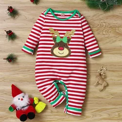 2021 Christmas Baby Rompers Striped Cute Cartoon Deer Long Sleeve Baby Playsuits Cotton Soft Baby Jumpsuits Spring Fall 3-18M