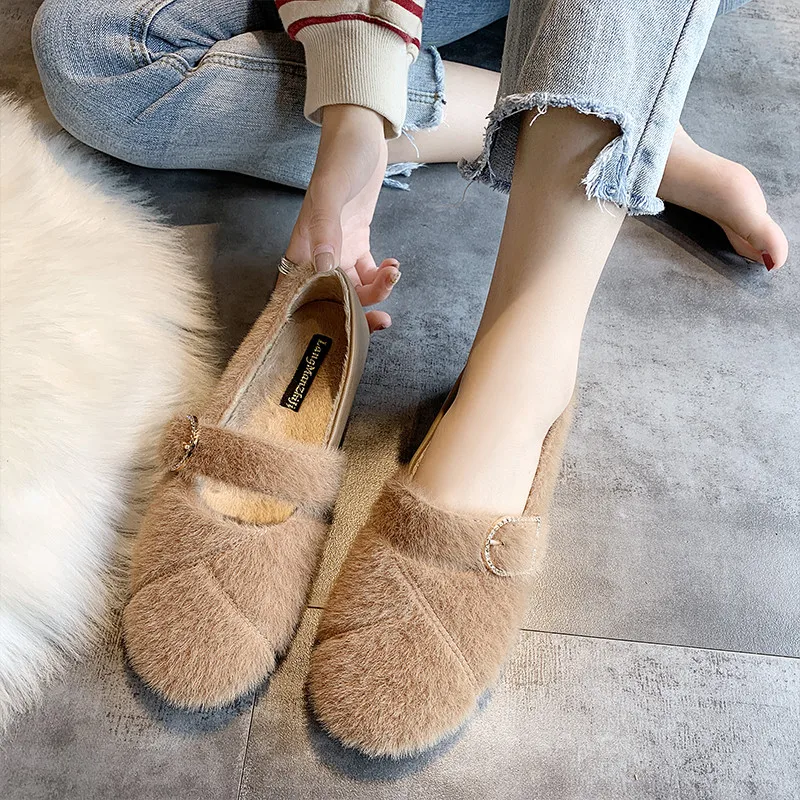 

Casual Woman Platform Shoes Autumn Loafers Fur Women's Moccasins Shallow Mouth Modis Round Toe Fall New Nurse 2019 Basic Solid