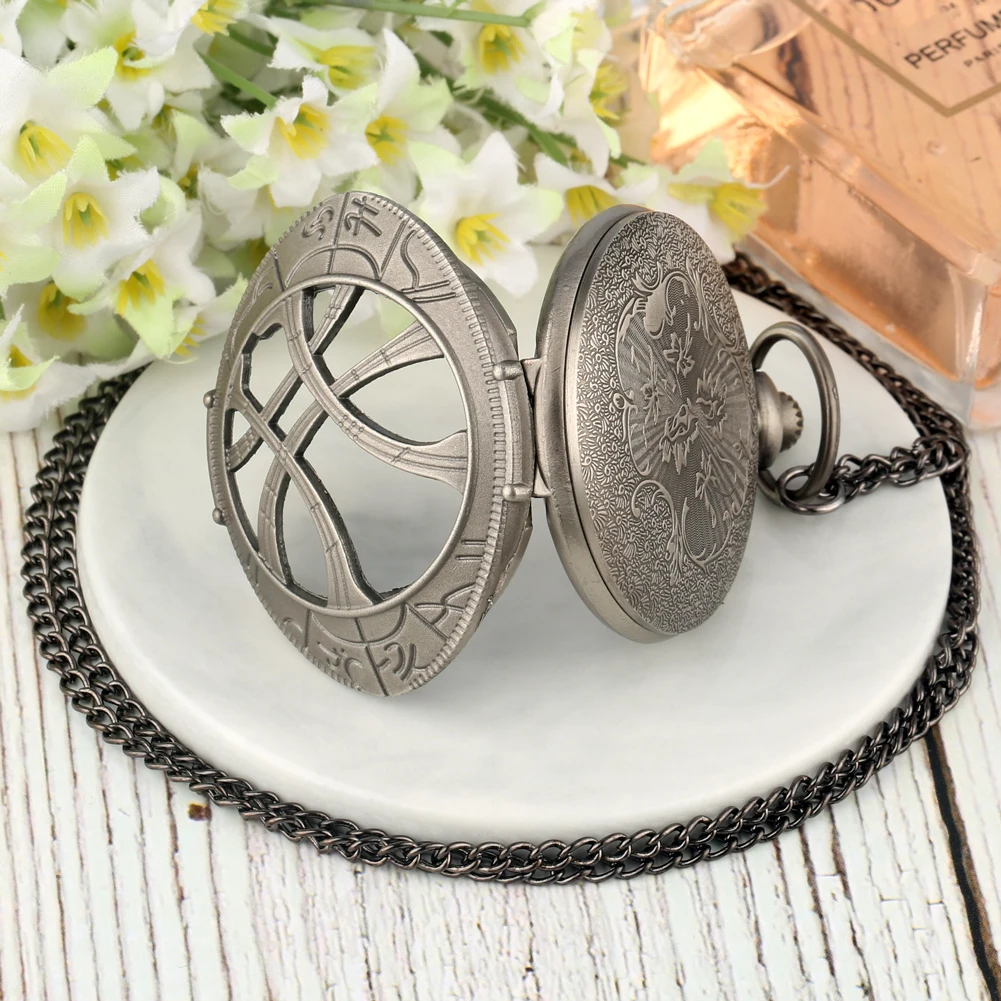 Vintage Quartz Pocket Watches The Eye of Dr Strange Design Steampunk Pendant Fob Watch with Necklace 4