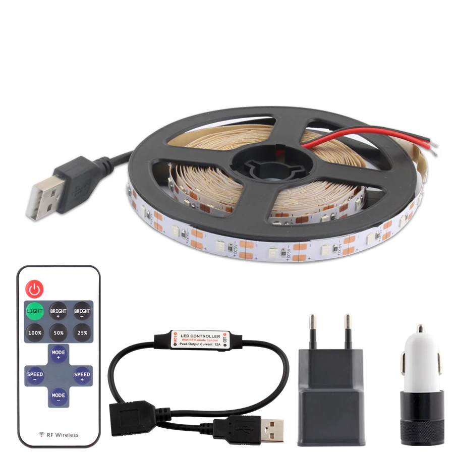 All USB Set DC USB светодиодный 5В ленточный светильник 2835 не водонепроницаемый 50 см-5 м теплый белый ТВ ПОДСВЕТКА USB светодиодный 5В ленточный Автомобильный Кабель зарядка 11Key диммер - Испускаемый цвет: All USB Set